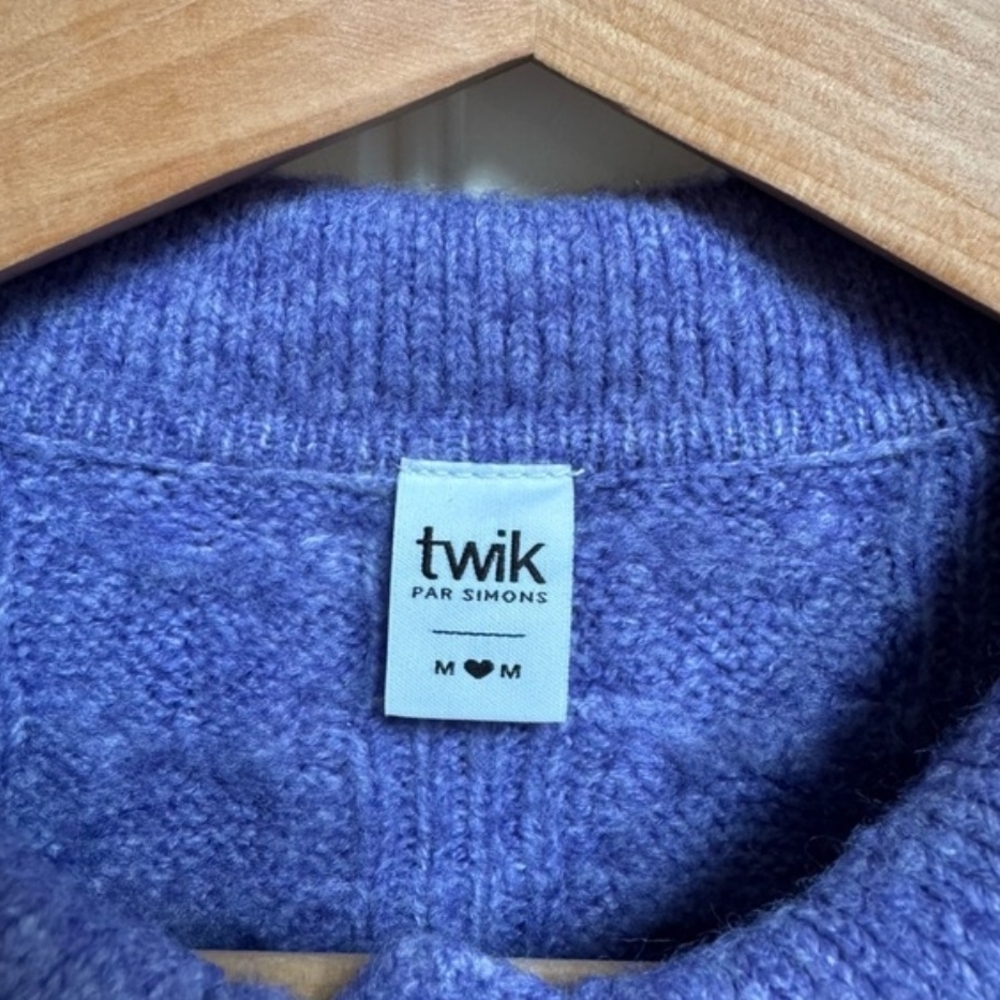 Twik Lavender Lilac Cable Knit Cardigan Acrylic Collared Button Up Size M - Picture 4 of 6